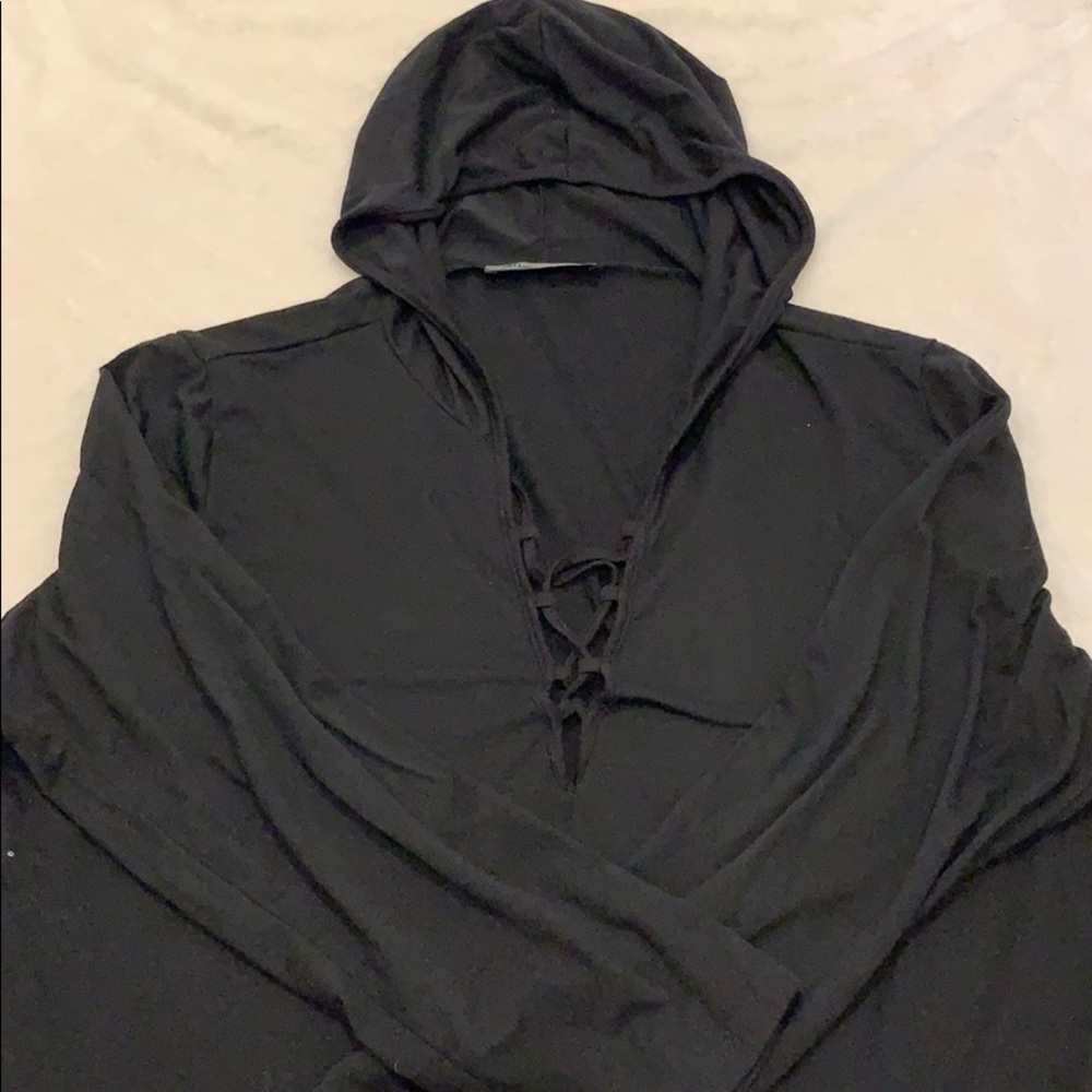 Black hooded shirt